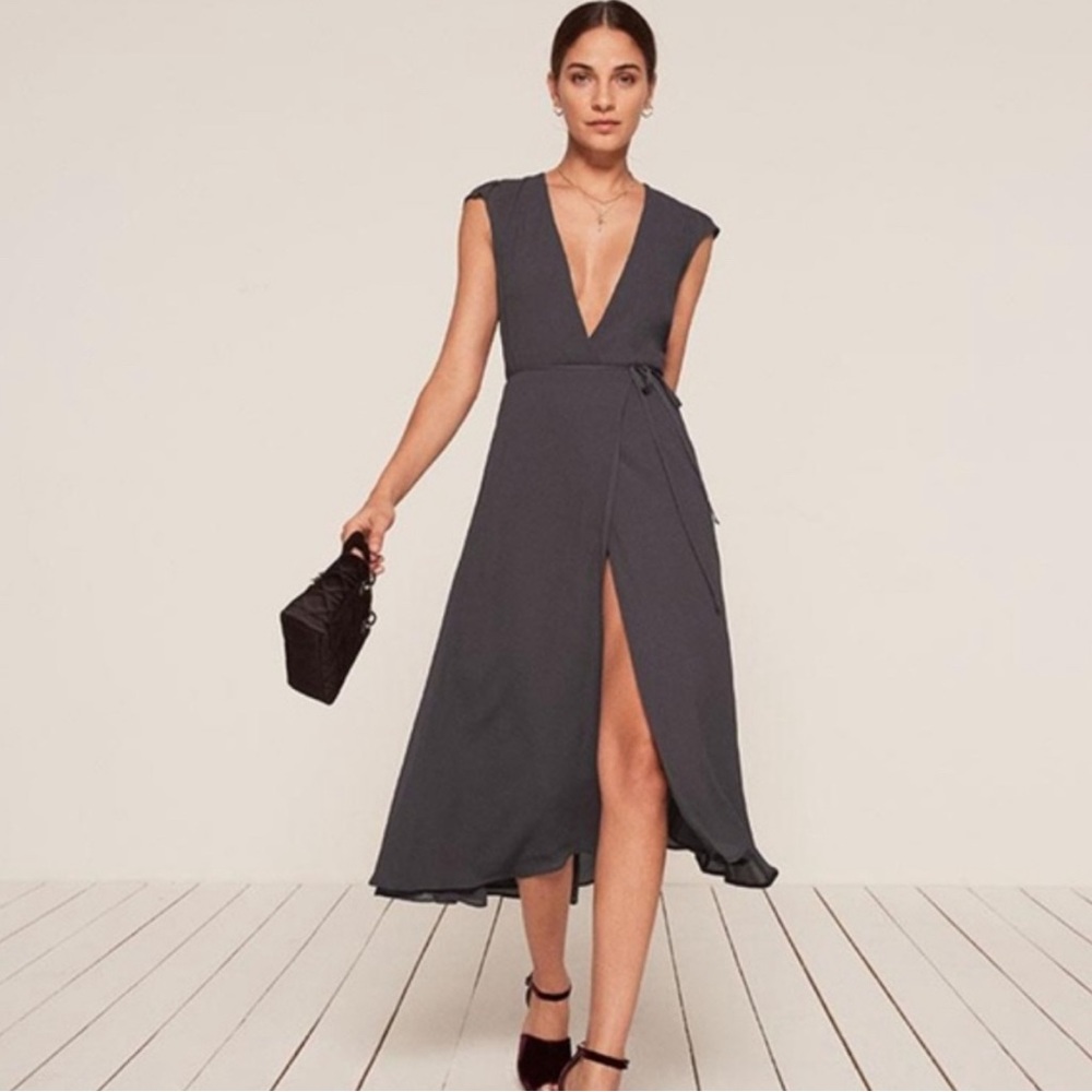Reformation deep v midi dress